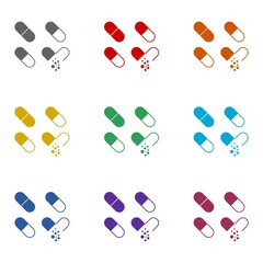 Medical pill icon set isolated on white background. Set icons colorful