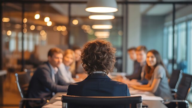 Diverse group of professionals in a modern office meeting room discussing business