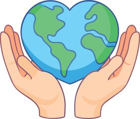 Hands gently cradling a heart shaped earth symbolizing care and global protection