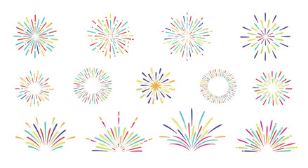 Colorful Fireworks Burst Collection in Flat Vector Style