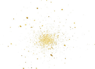 Golden glitter explosion abstract sparkling dust particles isolated on white background for festive design