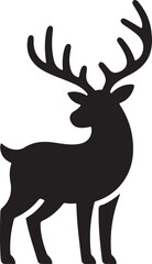 Fototapeta premium Black deer silhouette standing gracefully with large antlers, isolated vector icon graphic