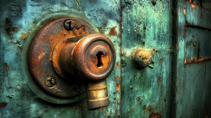 A Close Up Of An Old Rusted Lock Mechanism On A Weathered Door With A Green Patina