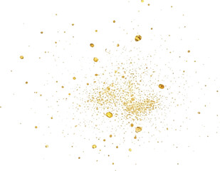 Golden glitter explosion abstract sparkling dust particles isolated on white background for festive design elements