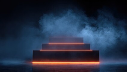 Dark, futuristic podium with orange light