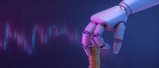 Robotic hand manipulating financial data