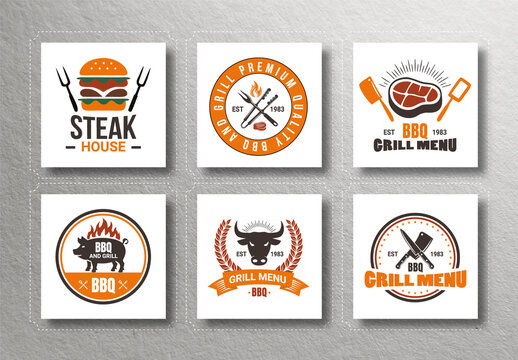 BBQ Grill Badges And Logo Set Design Layout