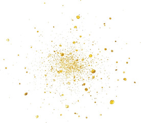 Golden glitter splash abstract vector illustration of gold dust explosion isolated on white background for festive design