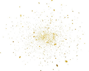 Golden glitter explosion abstract gold dust particles isolated on white background for festive design elements