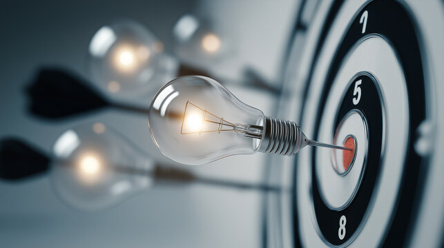 Lightbulb arrows hitting target representing creative idea and success