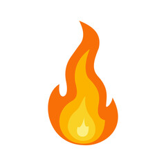 A simple fire illustration with clean shapes and minimal curves, showing a bright flame in warm orange tones. Ideal for icons, apps, kids graphics, warning signs, and lightweight visuals.