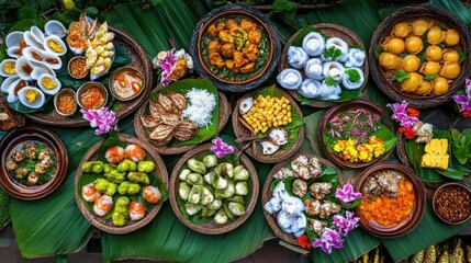 Fototapeta premium Variety of Traditional Food Dishes Presented in Cultural Festival