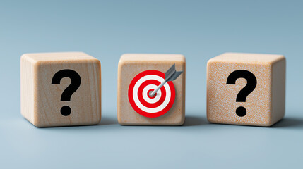 Target concept with question mark and dart on wooden blocks