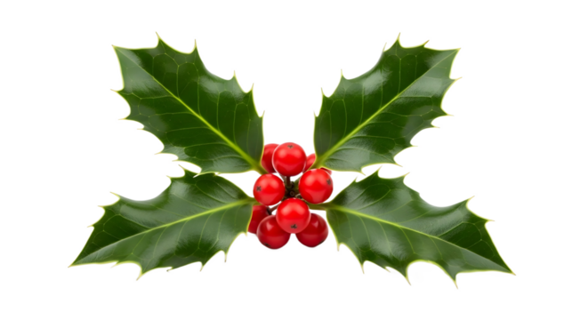 Holly leaves and berries isolated on a black background