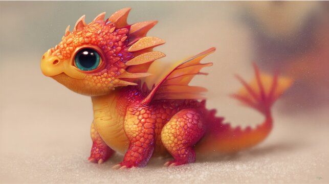 Cute baby dragon with big blue eye, a mythical creature design for storytelling and fantasy art, perfect for book illustration or game character.
