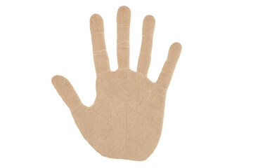 Fototapeta premium Human hand showing stop, warning, or greeting gesture with open palm and fingers, isolated cutout on transparent background