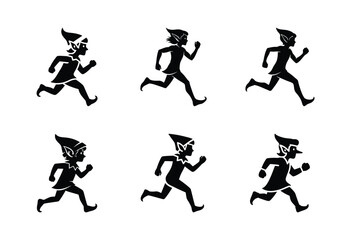 christmas elf busy run silhouette icon set collection with spiral and solid styles