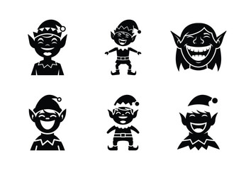 christmas elf laughing silhouette icon set collection with spiral and solid styles