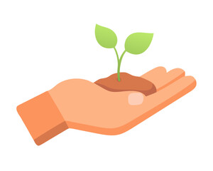 Hand holding a green sprout, symbolizing the growth and care for life and the environment