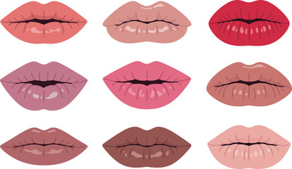 Obraz premium Set of Woman Colorful Lips Different Skin Tones Vector .