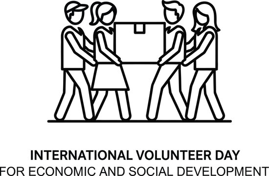 Vector art of International Volunteer Day illustration of volunteers working together 