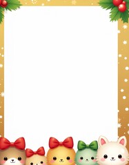 plush toys with christmas bows forming cute festive border