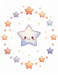 floating kawaii stars and ornaments forming bright festive frame