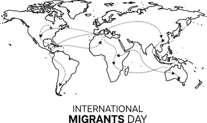 Vector art of International Migrants Day illustration featuring a world map 