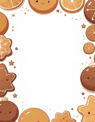 kawaii gingerbread ornaments framing empty center