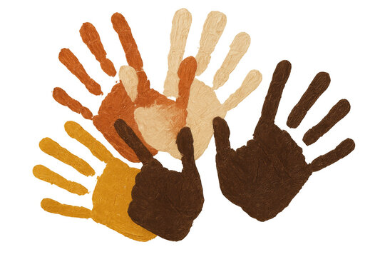 Diverse handprints showing unity and community, representing equality and multiculturalism on transparent alpha channel background