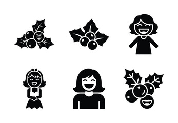 christmas holly berry giggle silhouette icon set collection with spiral and solid styles