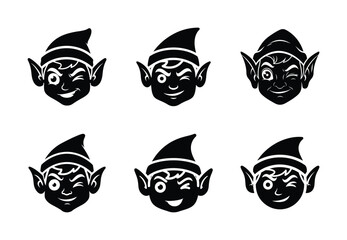 christmas naughty elf wink silhouette icon set collection with spiral and solid styles