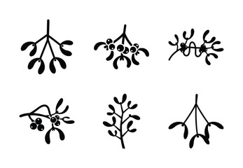 christmas mistletoe wiggle silhouette icon set collection with spiral and solid styles