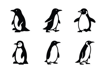 christmas penguin waddle silhouette icon set collection with spiral and solid styles