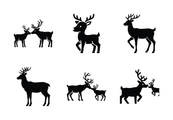 christmas reindeer boop silhouette icon set collection with spiral and solid styles