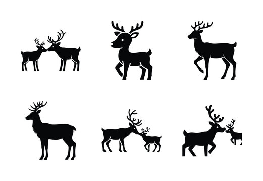 christmas reindeer boop silhouette icon set collection with spiral and solid styles
