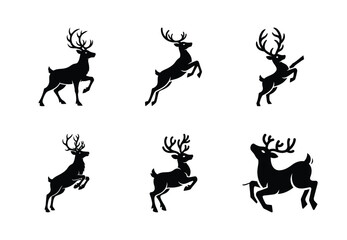 christmas reindeer merry kick silhouette icon set collection with spiral and solid styles