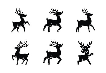 christmas reindeer merry wiggle silhouette icon set collection with spiral and solid styles