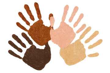 Interlocking handprints representing diverse skin tones and racial equality, promoting unity, community, and togetherness