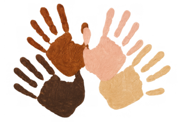 Interlocking handprints representing diverse skin tones and racial equality, promoting unity, community, and togetherness
