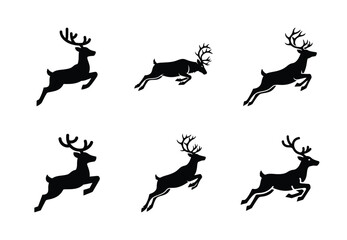 christmas reindeer zoom silhouette icon set collection with spiral and solid styles