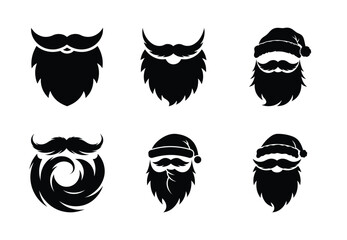 christmas santa beard twist silhouette icon set collection with spiral and solid styles