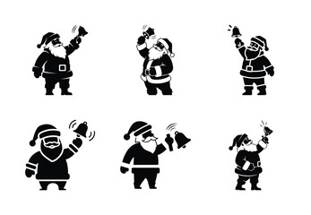 christmas santa bell shake silhouette icon set collection with spiral and solid styles