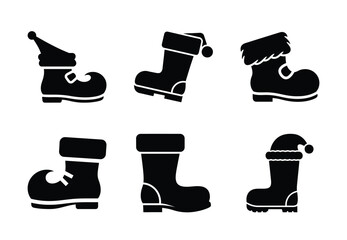 christmas santa boot wiggle silhouette icon set collection with spiral and solid styles