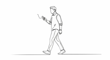 Man walking with laptop and phone in hand.