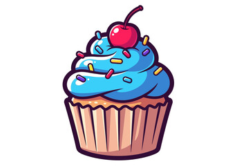 Delicious Blue Icing Cupcake with Cherry and Sprinkles, A Sweet Treat for Any Occasion