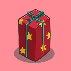 Cute Red Gift Box with Stars and Ribbon Adorable Holiday Present Illustration Perfect for Christmas, Birthday, Celebration, Festive Decorations and Winter Season