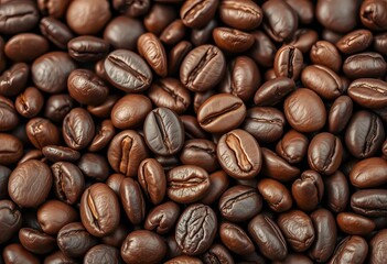 Obraz premium Close-up of rich brown coffee beans, showing texture and detail, food, organic