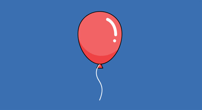 Simple cartoon illustration of a single shiny red balloon with a white string floating against a solid blue background.