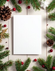 blank card mockup with christmas d&eacute;cor around edges empty card space